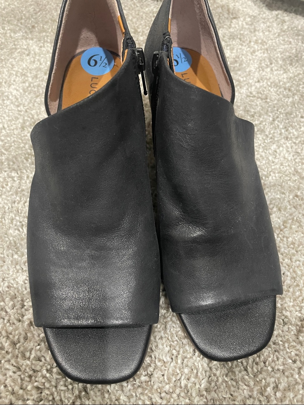Lucky Brand Black Leather Open-Front Mules
